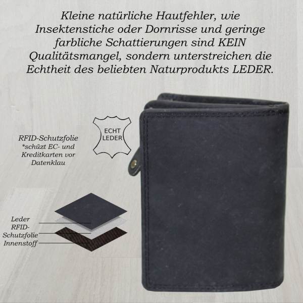 flevado Geldbörse Unisex Damen Herren Echt Leder RFID Schutz Schwarz